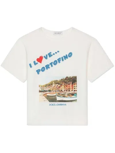 Dolce & Gabbana Kids' Graphic-print Short-sleeved T-shirt In White