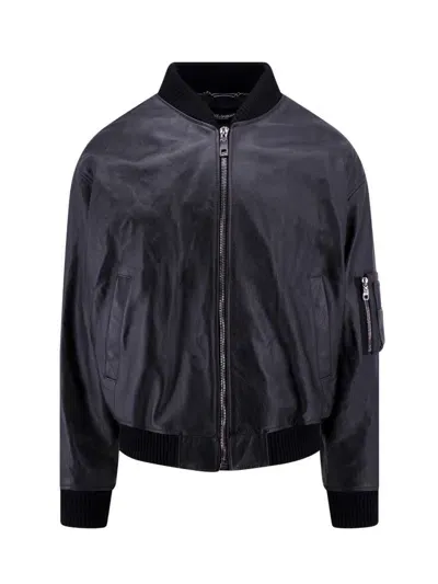 Dolce & Gabbana Padded Taurus Leather Jacket In Black