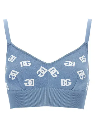 Dolce & Gabbana Dg Logo Jacquard Knitted Bralette Top In Light Blue