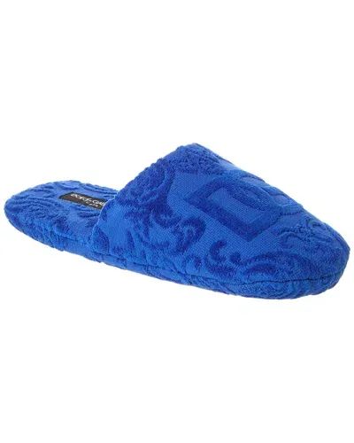 Dolce & Gabbana Dolce&gabbana Dg Logo Jacquard Cotton Terry Cloth Scuff Slipper In Blue