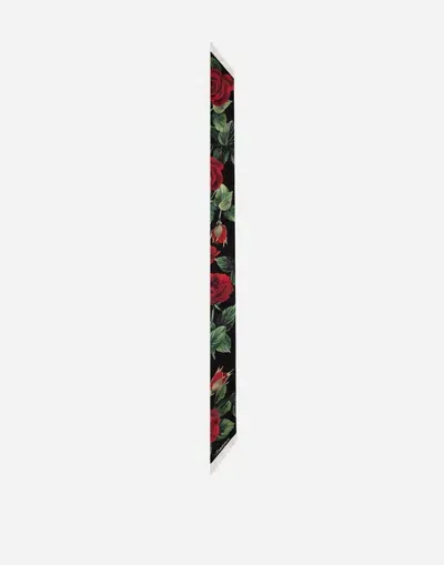 Dolce & Gabbana Jacquard Twill Headscarf With Dg Log And Rose Print (6x100)