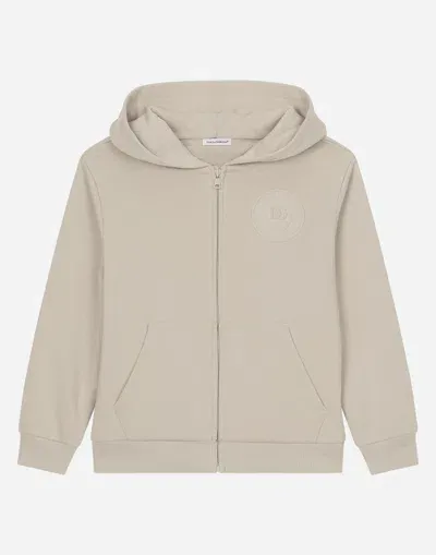 Dolce & Gabbana Kids' Jersey Hoodie With Dg Logo In Beige