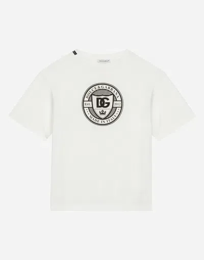 Dolce & Gabbana Kids' Jersey T-shirt With Dg Logo In White