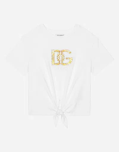 Dolce & Gabbana Kids' Jersey T-shirt With Dg Logo In White