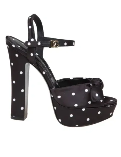 Dolce & Gabbana Keira Sandals In Polka Polka Print Satin In Black