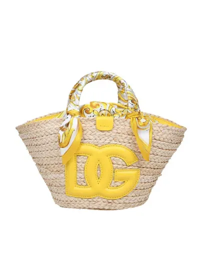 Dolce & Gabbana Kendra Hand Bag In Yellow Straw In Beige