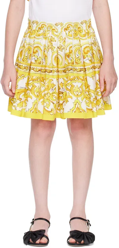 Dolce & Gabbana Kids White & Yellow Majolica Print Skirt In Hg3tn Mix Maiolica G