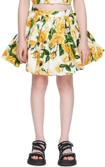 Dolce & Gabbana Kids Yellow Floral Skirt In White