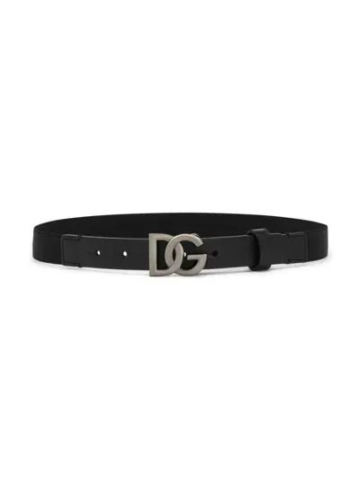 Dolce & Gabbana Kids Dg Plaque Elasticated Belt In Nero