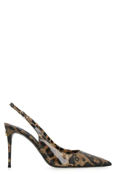 Dolce & Gabbana Kim Dolce&gabbana - Leather Pointy-toe Slingbacks In Leo