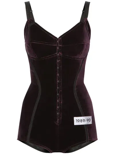 Dolce & Gabbana Kim Dolce&gabbana Velvet Bodysuit In Purple