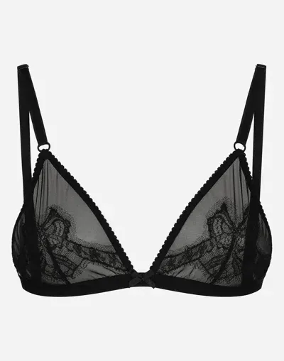 Dolce & Gabbana Lace And Tulle Soft-cup Triangle Bra In Black