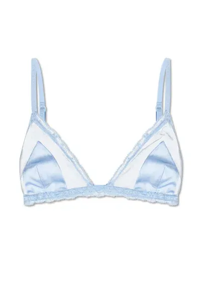 Dolce & Gabbana Lace-trimmed Satin Bra In Blue