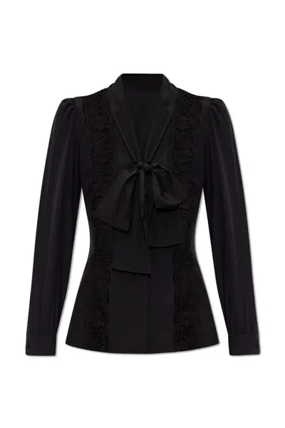 Dolce & Gabbana Silk Shirt With Lace Inlay In Black