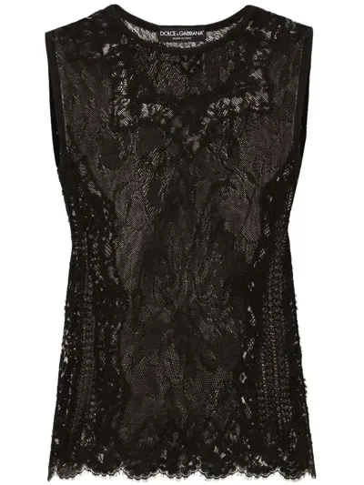 Dolce & Gabbana Lace Knitted Top In Black