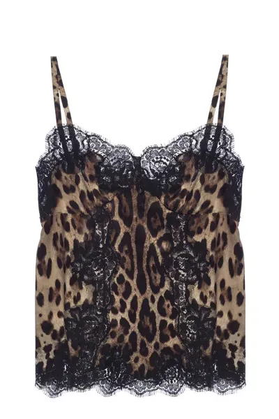 Dolce & Gabbana Lace-trimmed Top In Brown