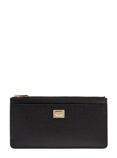 Dolce & Gabbana Large Card Holder With Branded Plate And Zip In Grainy Leather Woman In Metallic