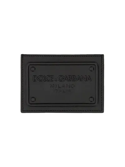 Dolce & Gabbana Leather Card Holder With Logo In Black