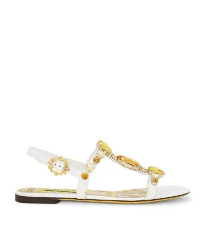 Dolce & Gabbana 10mm Bianca Patent Leather Flat Sandals In 白色/多色