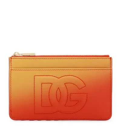 Dolce & Gabbana Leather Gradient Zip Card Holder In Orange