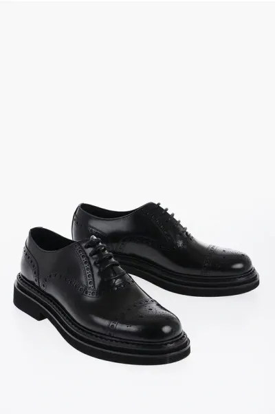 Dolce & Gabbana Leather Oxford Shoes With Brogues Details In Black