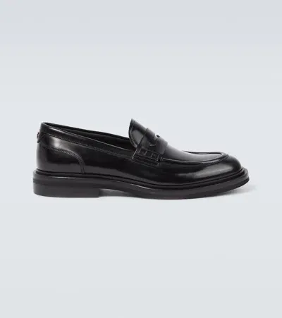 Dolce & Gabbana Leather Penny Loafers In Black