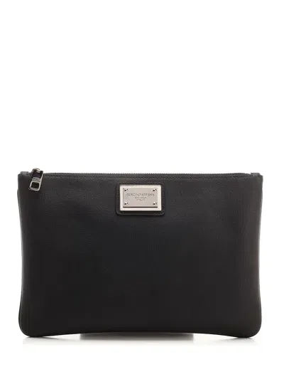 Dolce & Gabbana Leather Pouch In Black