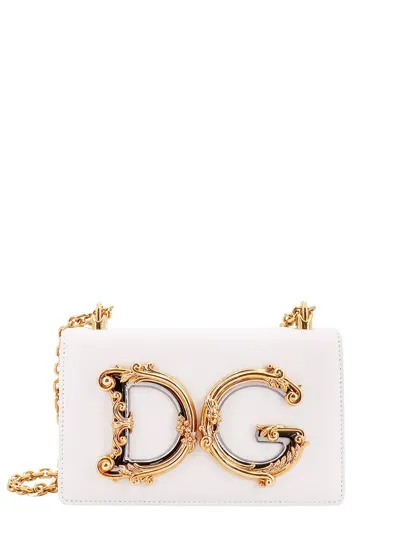 Dolce & Gabbana Leather Shoulder Bag With Metal Monogram In White