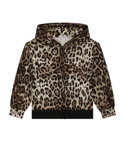 Dolce & Gabbana Kids' Leopard Zip-up Hoodie In Brown