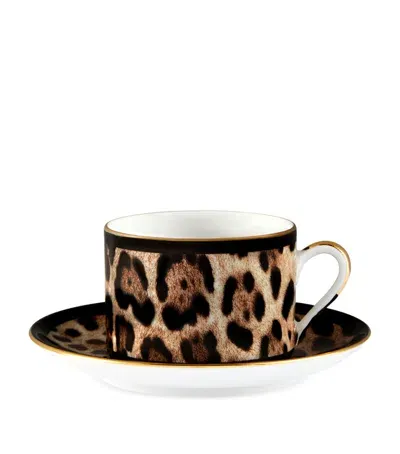 Dolce & Gabbana Leopardo Teacup And Saucer In Animal Print