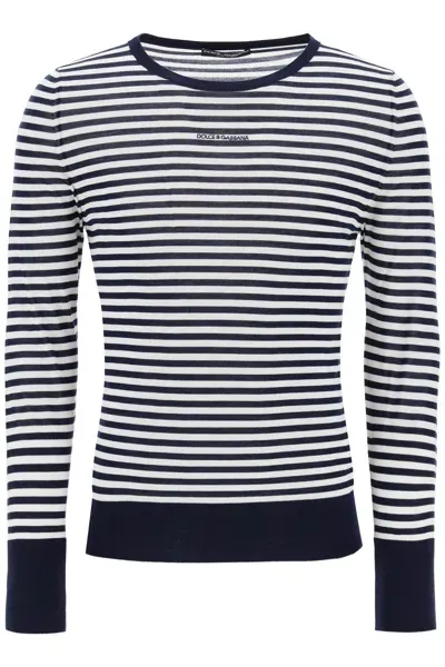 Dolce & Gabbana Lightweight Striped Wool Pullover Sweater In White