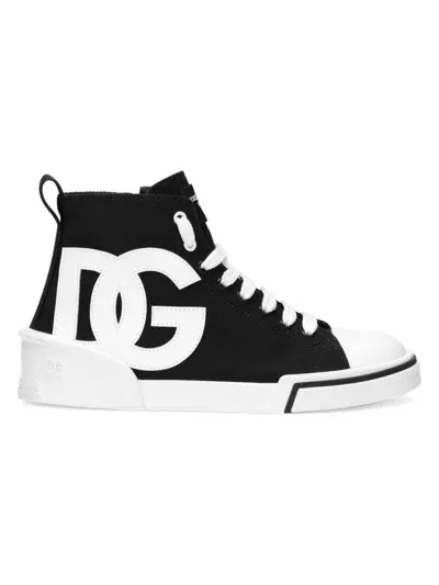 Dolce & Gabbana Canvas Portofino Space High-top Sneakers In Black White