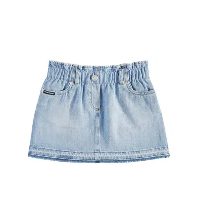 Dolce & Gabbana Kids' Logo Denim Skirt In Blue