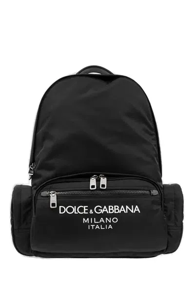 Dolce & Gabbana Logo Detailed Zipped Backpack In Black