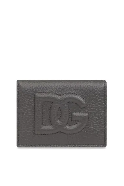 Dolce & Gabbana Logo Embossed Foldover Top Wallet In Grey