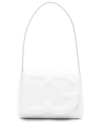 Dolce & Gabbana Logo-embossed Leather Shoulder Bag In White