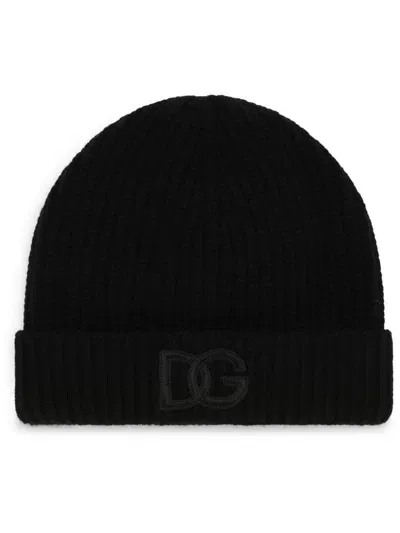 Dolce & Gabbana Logo-embroidered Ribbed-knit Beanie In Black