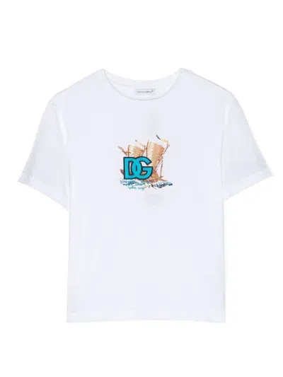 Dolce & Gabbana Kids' Logo-embroidered Short-sleeve T-shirt In White