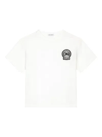 Dolce & Gabbana Kids' Logo-embroidered T-shirt In White