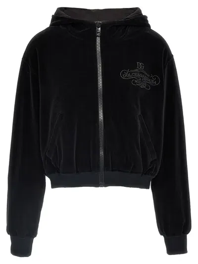 Dolce & Gabbana Logo Embroidery Chenille Hoodie In Black