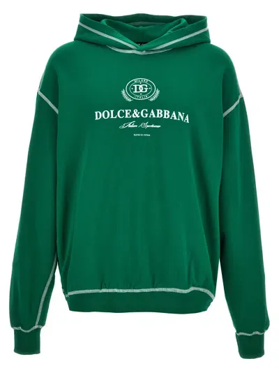 Dolce & Gabbana Logo Hoodie Sweatshirt In Verde Scuro