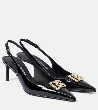 Dolce & Gabbana Logo Leather Slingback Pumps In Black