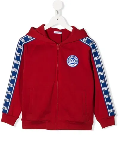 Dolce & Gabbana Kids' Logo-patch Long-sleeve Hoodie In Red