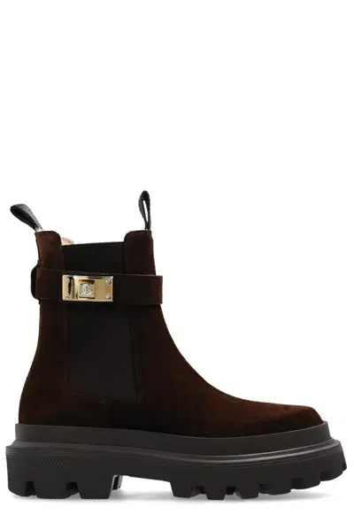 Dolce & Gabbana Logo-plaque Chelsea Boots In Brown