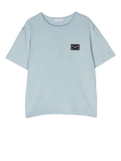 Dolce & Gabbana Kids' Logo-plaque Short-sleeved T-shirt In Blue