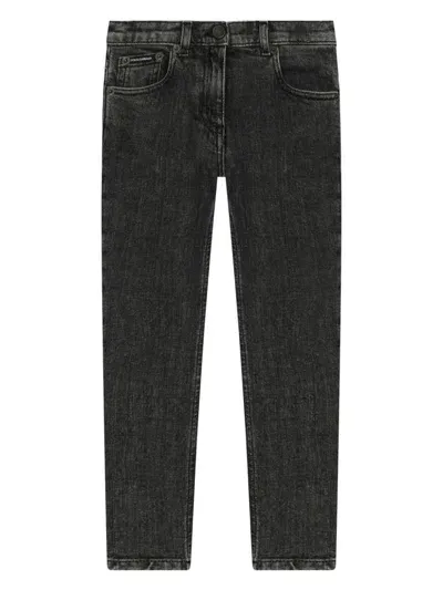 Dolce & Gabbana Kids' Logo-plaque Stretch-denim Jeans In Black