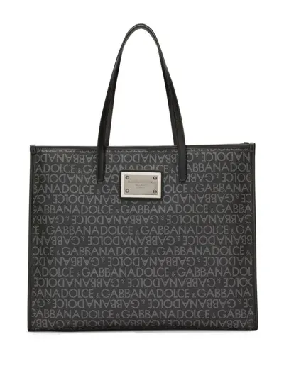 Dolce & Gabbana Logo-plaque Tote Bag In Black