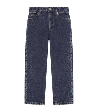 Dolce & Gabbana Kids' Logo Print Straight Jeans In Blue