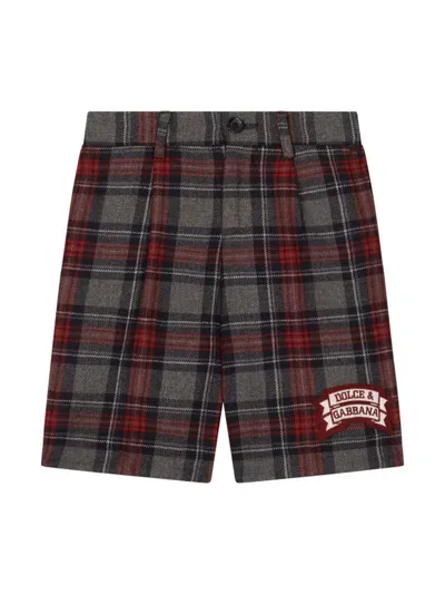 Dolce & Gabbana Kids' Logo-print Tartan-pattern Shorts In Blue