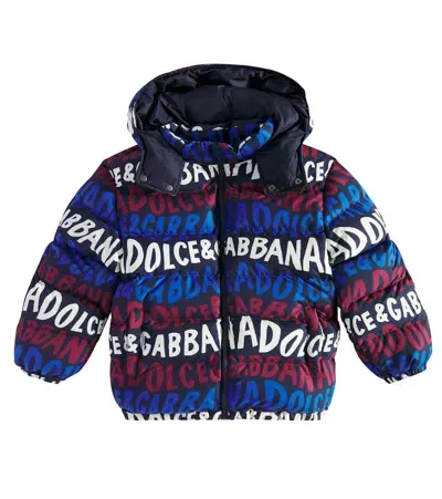 Dolce & Gabbana Kids' Logo Puffer Jacket In Blue